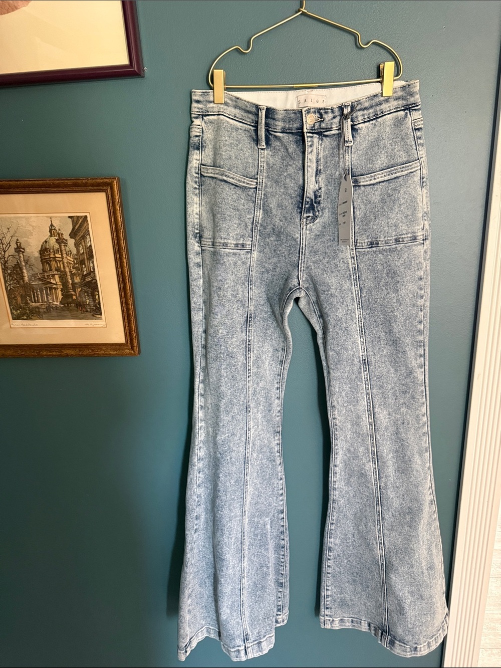 Acid Wash Light Blue Flare Jeans for Women